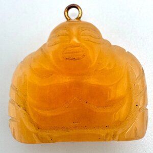 Vintage Hand-Carved Orange Butterscotch Jade Laughing Buddha Pendant 7/8"